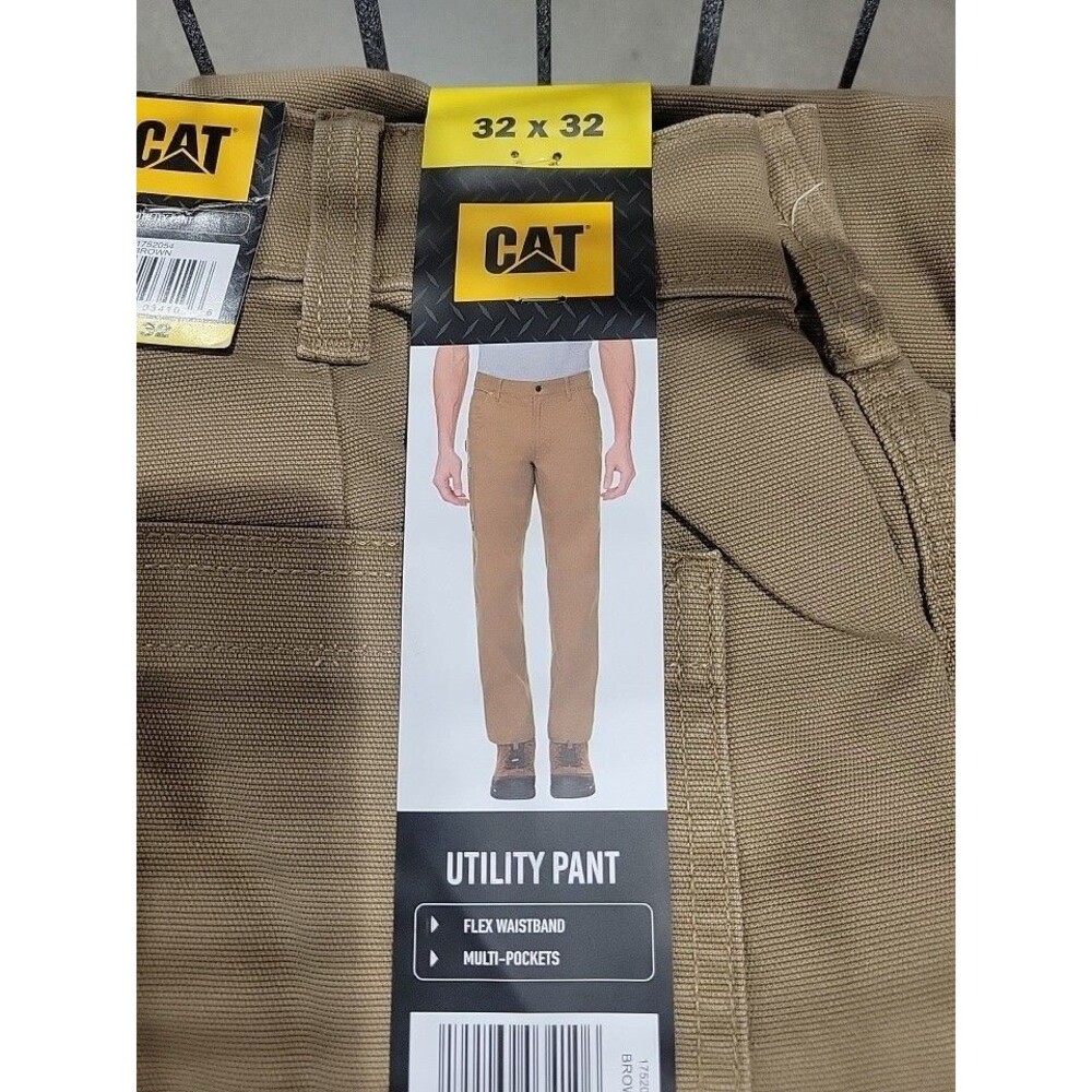 CAT Men's Flex Waistband Utility Pants BROWN/TAN Cargo 32x32 Stretch Cotton NEW